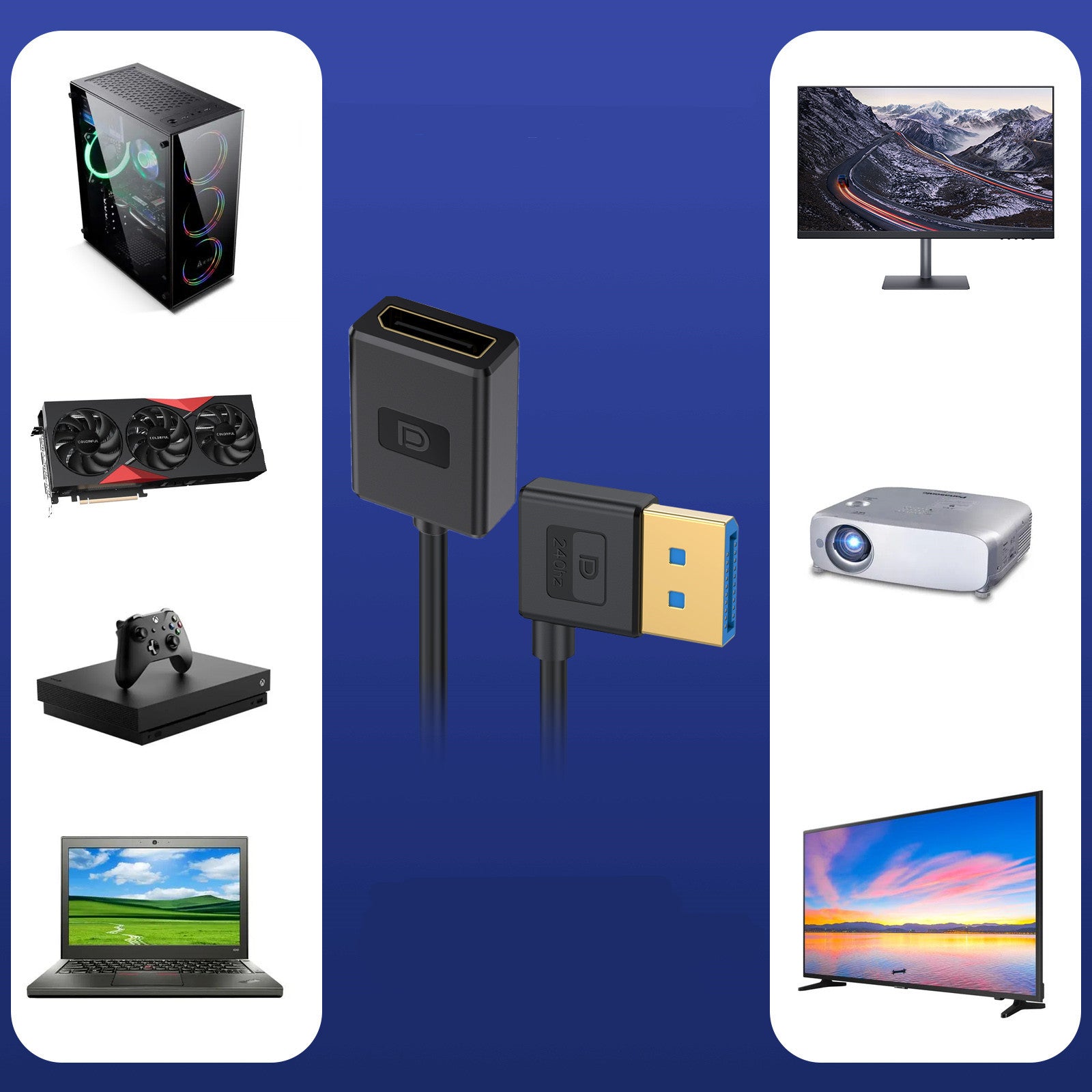 DisplayPort 1.4 right angle male to female extension cable