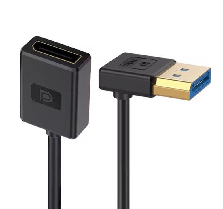 A black silicone extension cable with a DisplayPort male connector on one end and a female connector on the other, with gold-plated connectors.