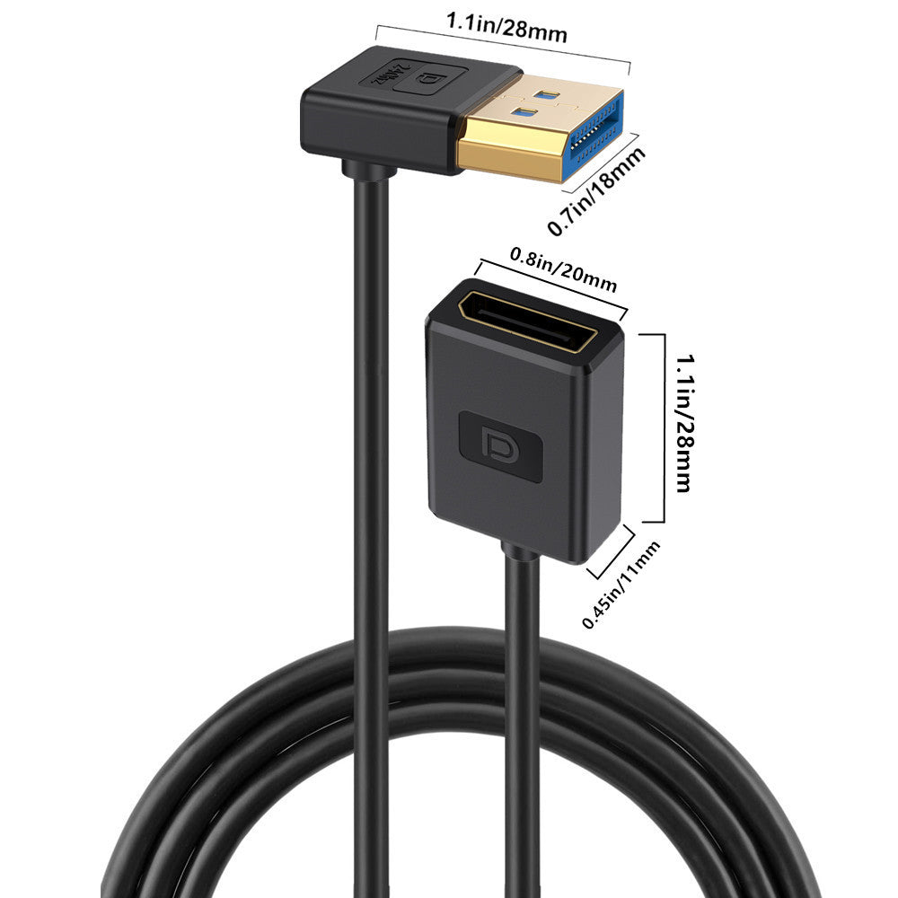 DisplayPort 1.4 up angle male to female extension cable