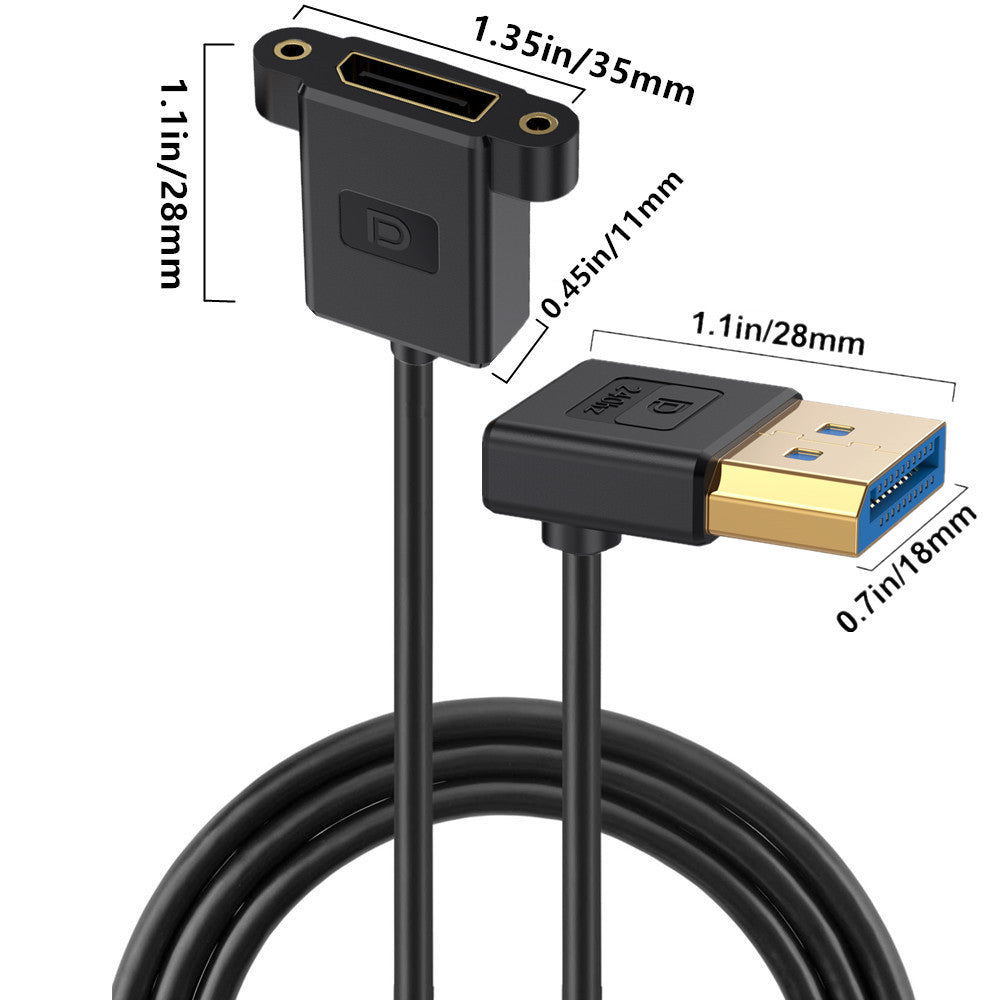 DisplayPort 1.4 up angle male to female panel mount extension cable