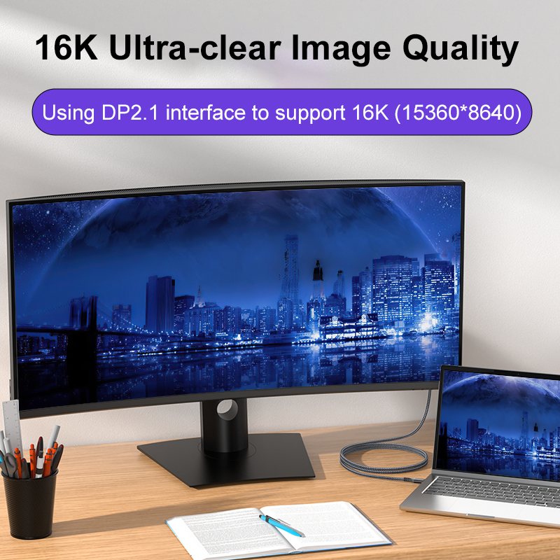USB-C to DisplayPort 2.1 Cable – Bi-Directional 16K 30Hz, 80Gbps High-Speed Display Port Adapter Cord