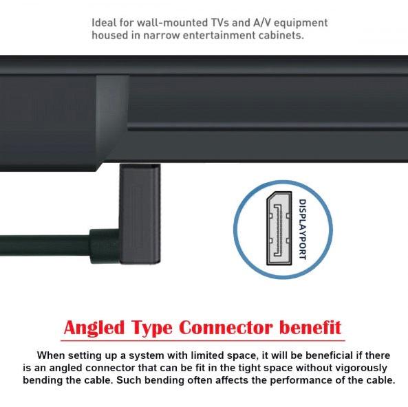 8K DisplayPort 1.4 down angle video cable