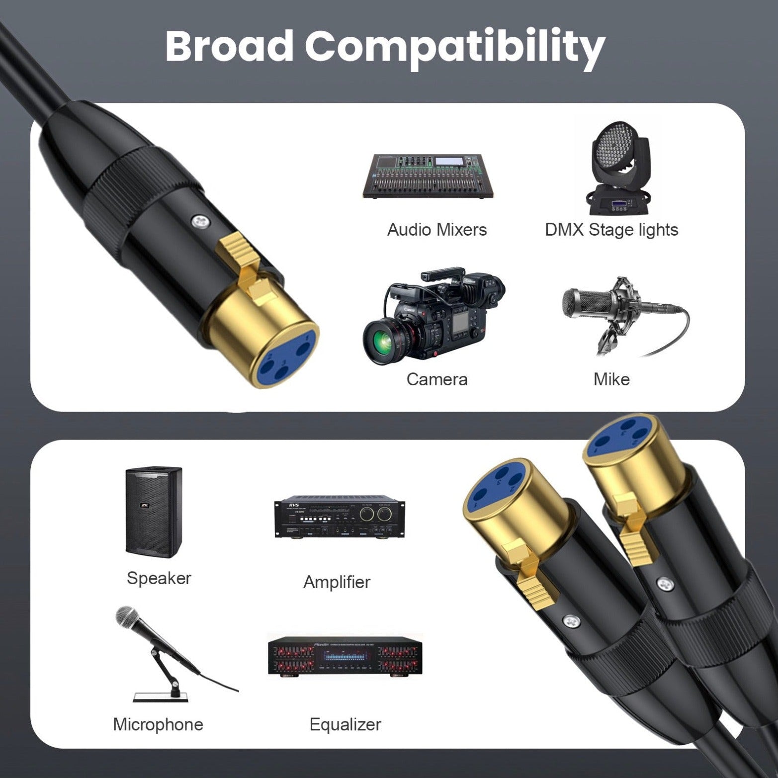 XLR 3 pin female to dual XLR female Y splitter cable