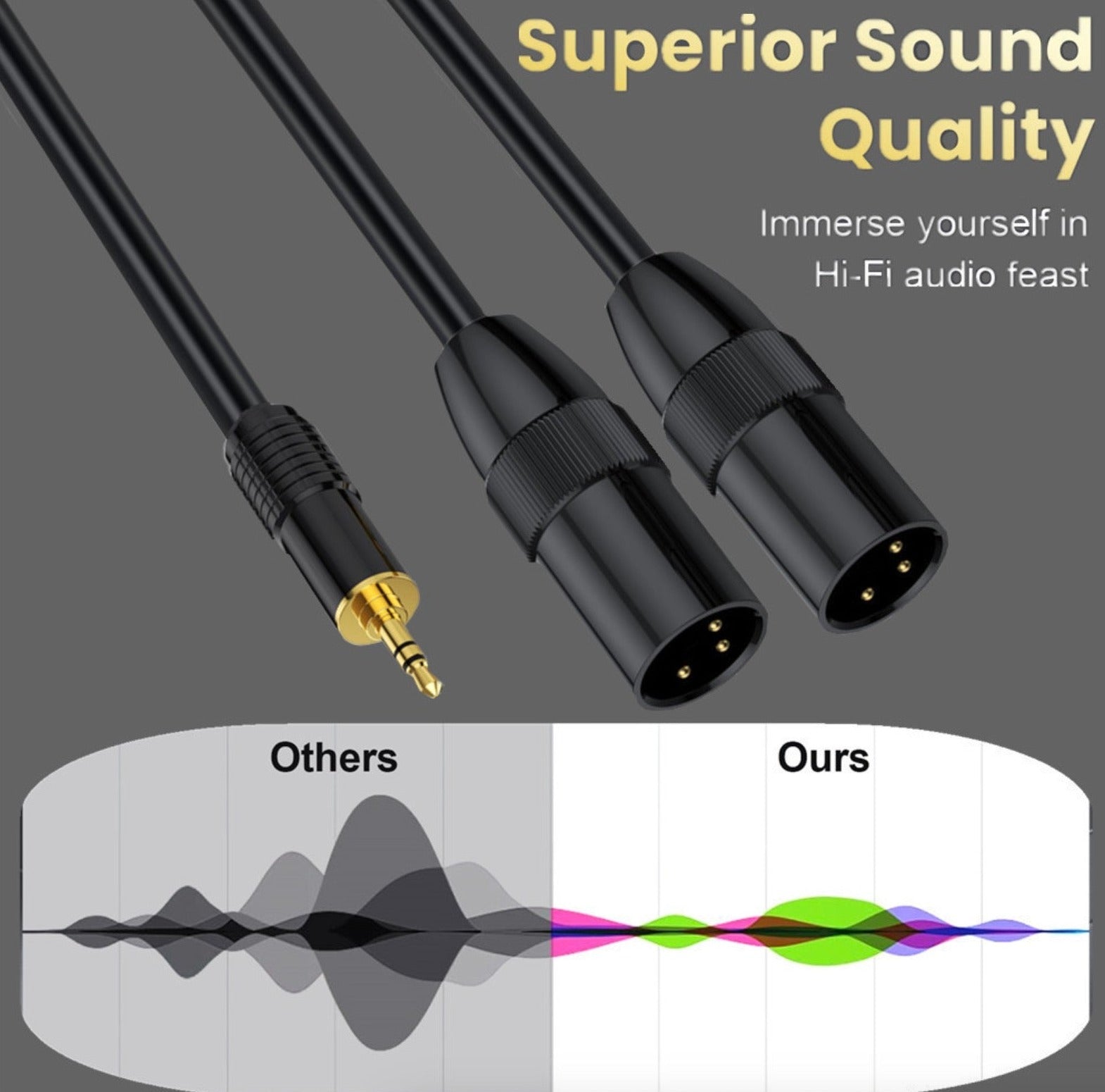1/8 inch stereo to two XLR male audio lead