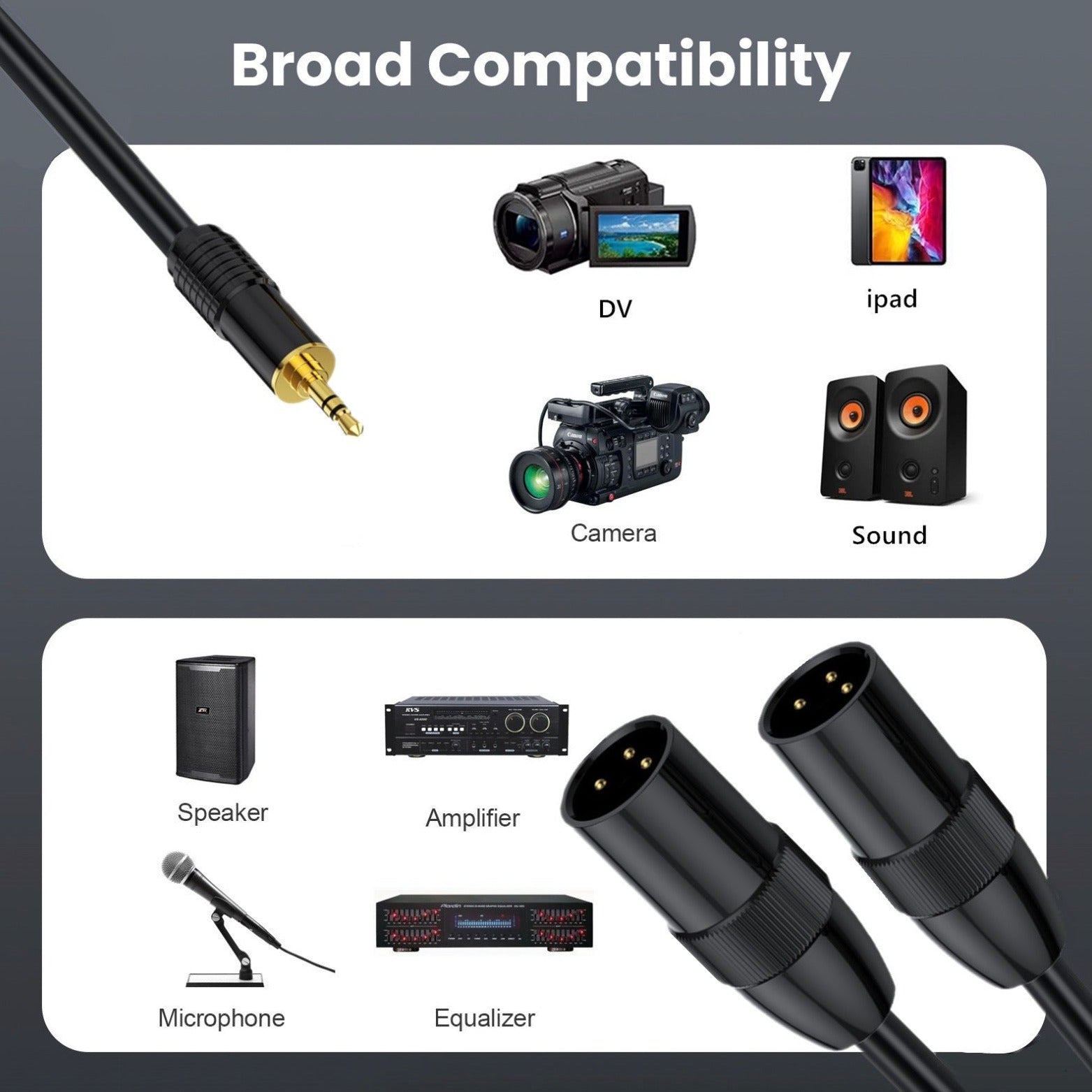 3.5mm TRS male to dual XLR male Y splitter cable