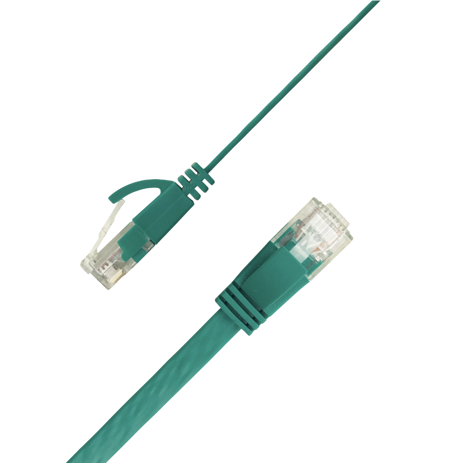 Flat Cat6 U/UTP 32AWG RJ45 patch cable coiled green
