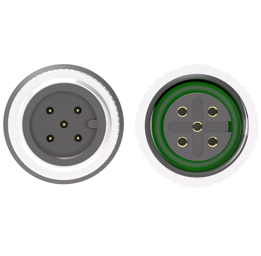 Green M12 A-code 5-pole industrial automation cable assembly