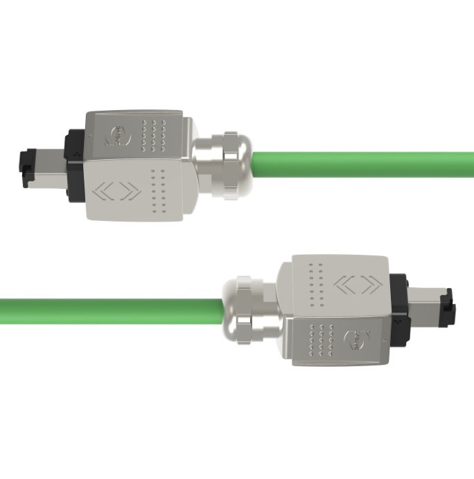 Green industrial Star-Quad CAT5e Ethernet cable with IP67 PushPull connectors