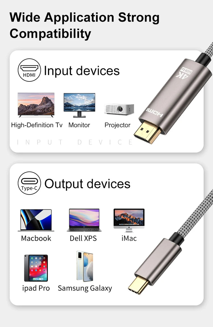 USB C to HDMI Video Cable 4K 60Hz 2m