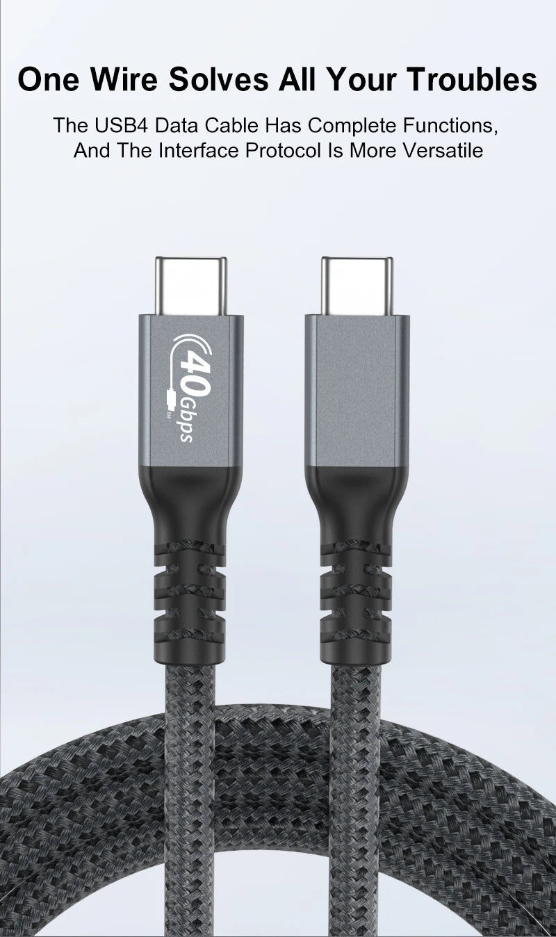 USB4 Type-C to Type-C Cable 1M | 100W PD Fast Charger, 40Gbps Data Transfer, 8K 60Hz