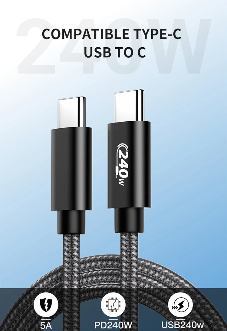 USB C to USB C Fast Data Charging Cable 240W 5A 3m