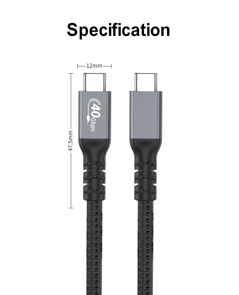 USB4 Type-C to Type-C Cable 1M | 100W PD Fast Charger, 40Gbps Data Transfer, 8K 60Hz