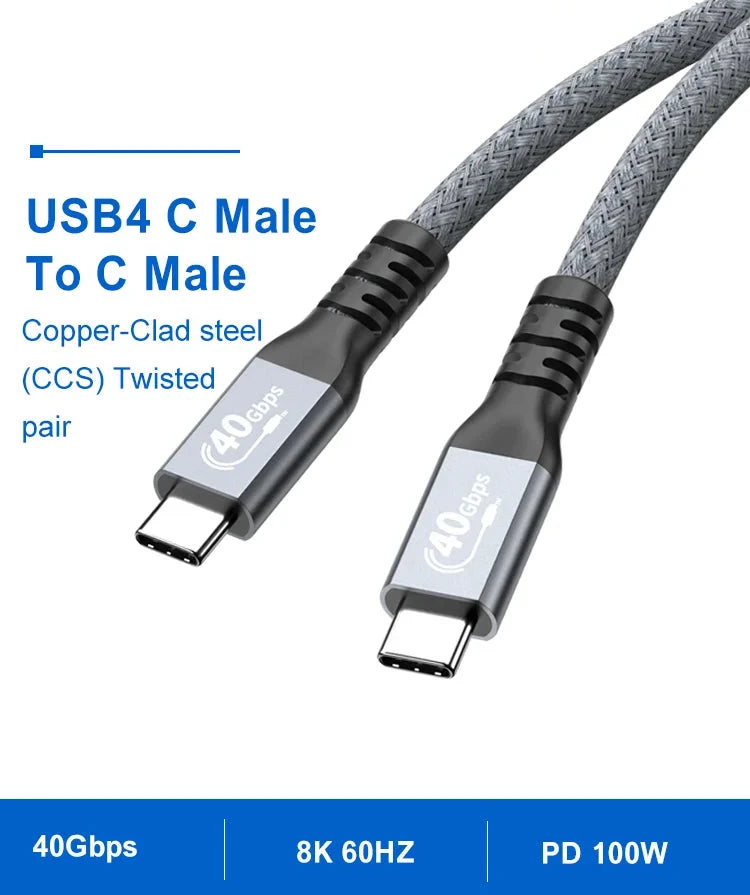 USB4 Type-C Charging Cable 0.5m | PD 100W Fast Charge, 40Gbps Data Transfer, 8K 60Hz, Thunderbolt 3 Compatible