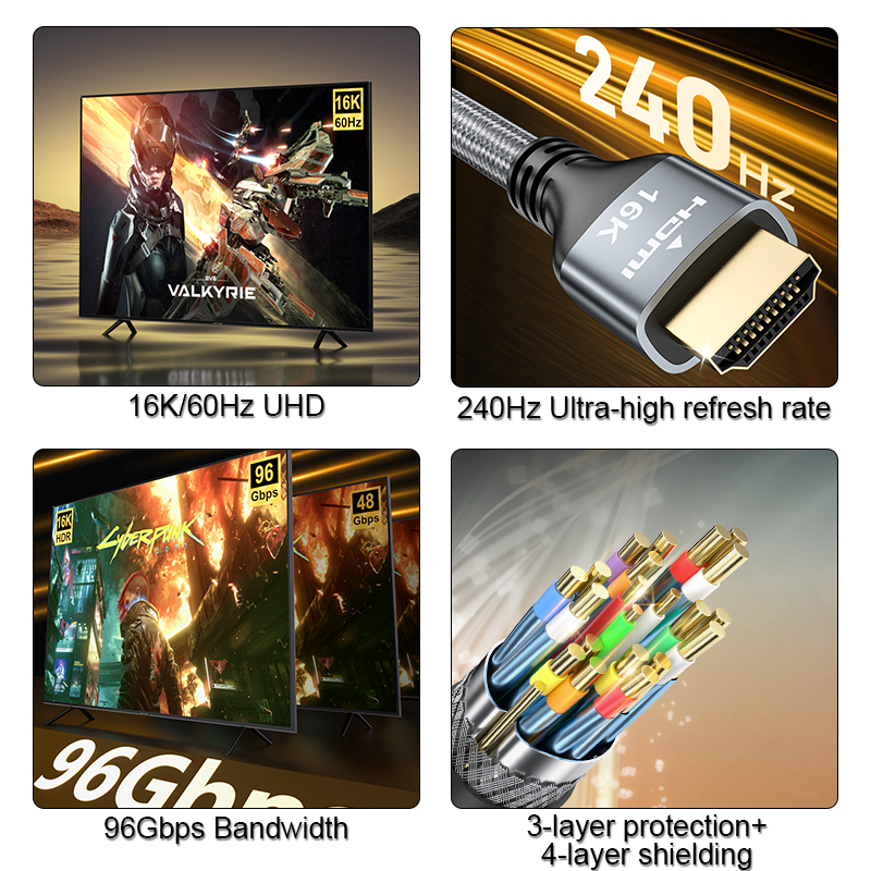 Ultra96 HDMI Cable 16K 60Hz / 10K 120Hz / 8K 240Hz – High Speed HDMI Lead for Gaming Monitors & Professional AV