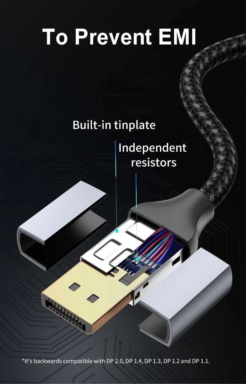 Displayport 2.1 to Displayport 2.1 Monitor Cable 8K 16K 60Hz 40Gbps