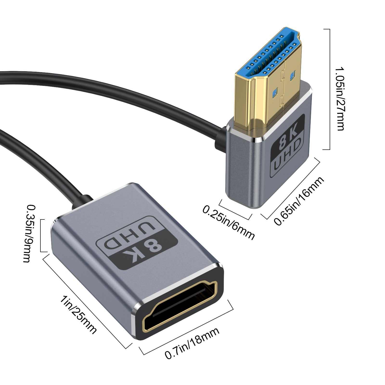 Ultra thin HDMI 2.1 up angle extension cable male to female