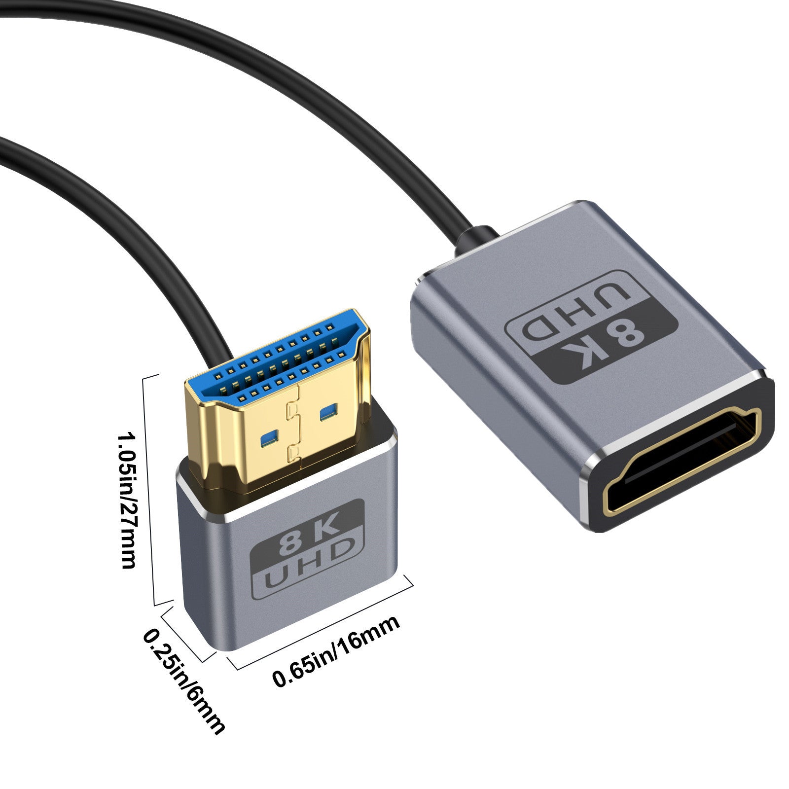 Ultra Thin HDMI 2.1 Coaxial Extension Cable, High Speed 48Gbps 8K@60Hz Male to Female Flexible Cord | UP Angle