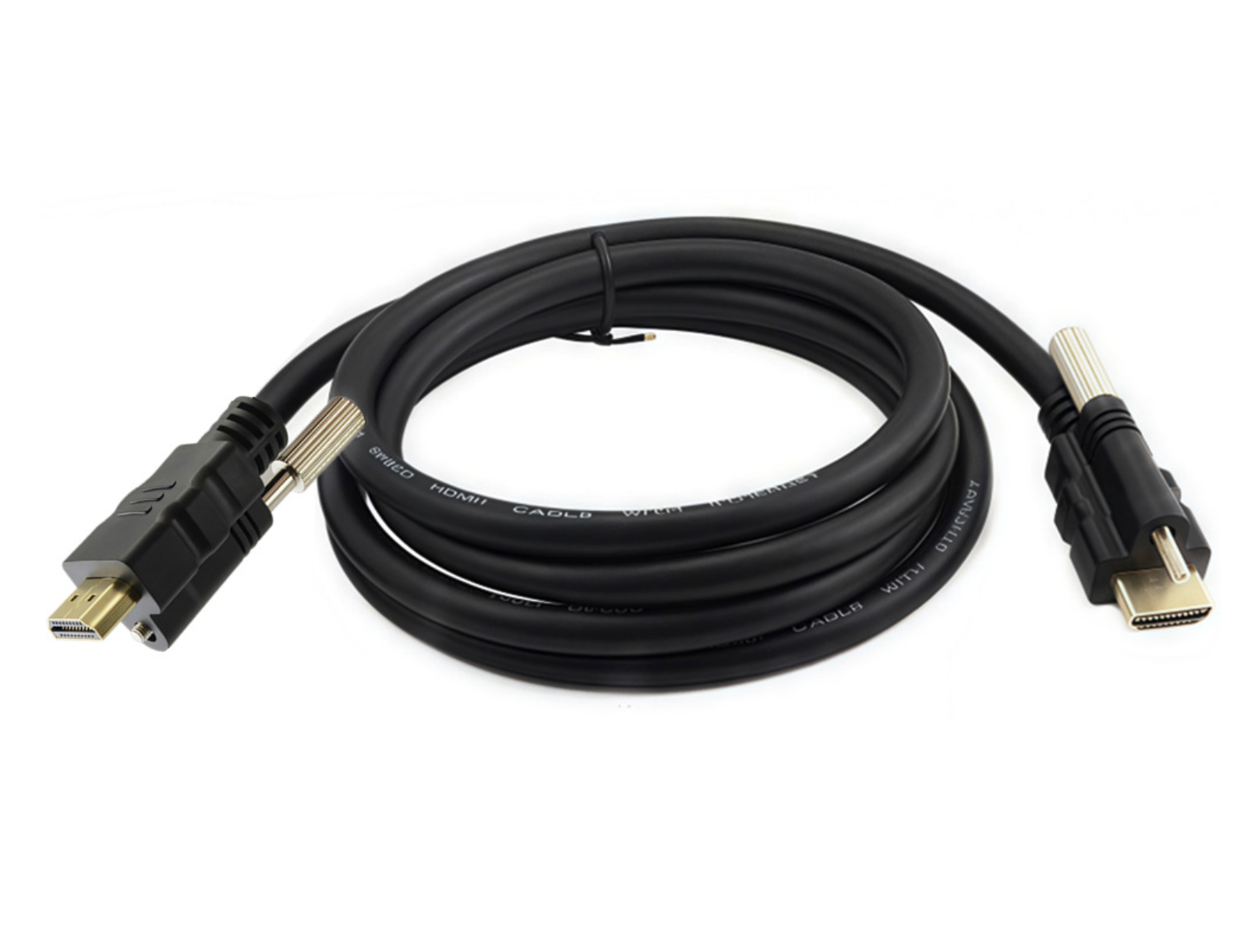 HDMI cable with gold connectors on a white background
