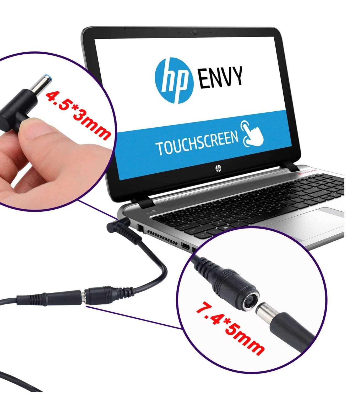 HP laptop power adapter cable 7.4mm female to 4.5mm male