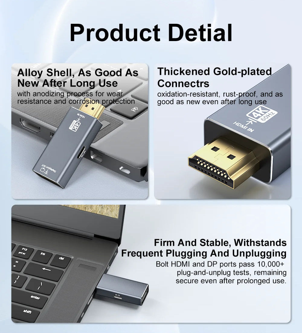 HDMI Source to DP Monitor Adapter | 4K 60Hz Uni-Directional Male-to-Female Converter