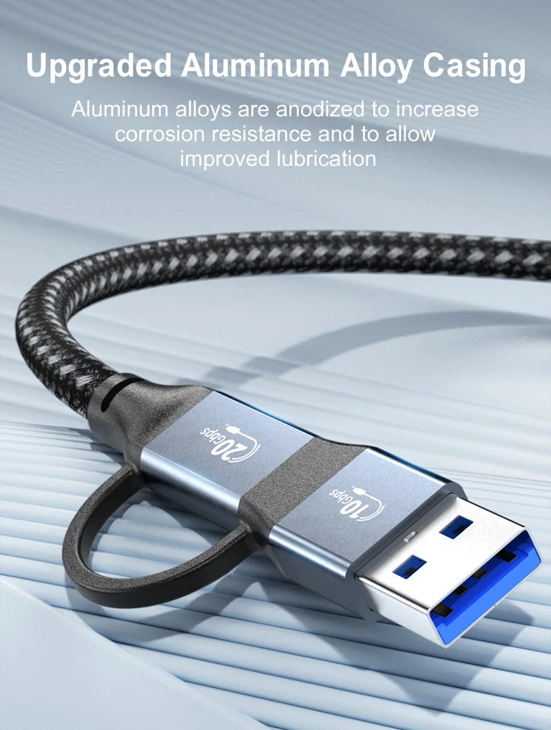 USB 3.0 to USB C 2 in 1 PD Data Charging Cable USB 3.1 100W 20Gbps