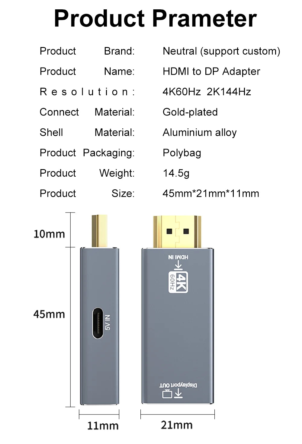 HDMI Source to DP Monitor Adapter | 4K 60Hz Uni-Directional Male-to-Female Converter