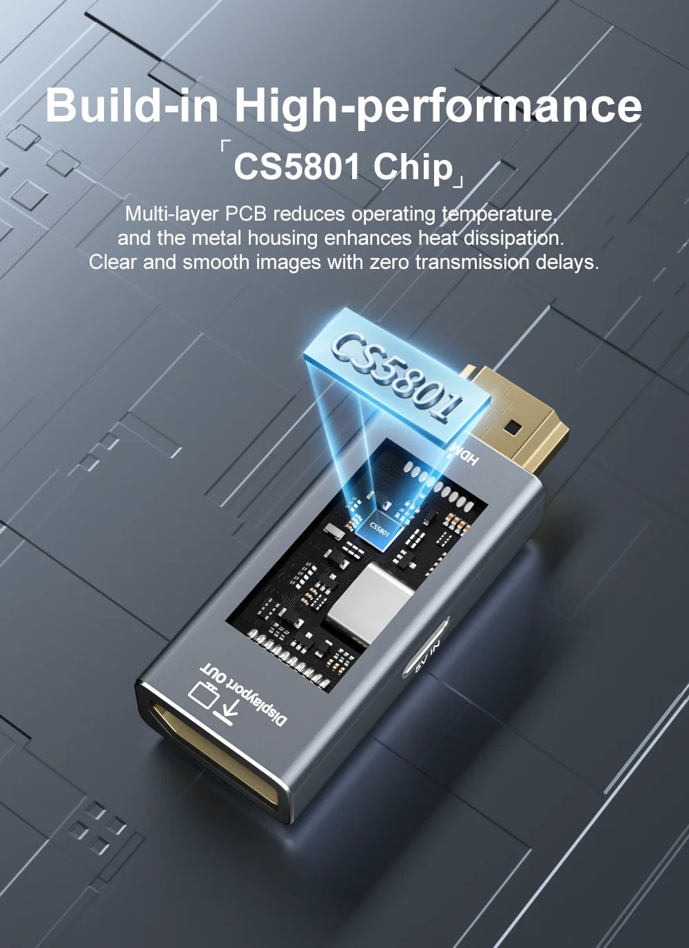 HDMI Source to DP Monitor Adapter | 4K 60Hz Uni-Directional Male-to-Female Converter