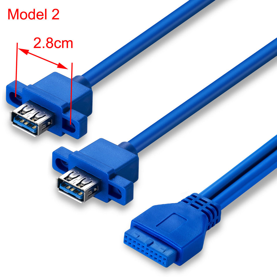 Motherboard 19 Pin Header to Dual USB 3.0 A Female Panel Mount Connector Extension Cable