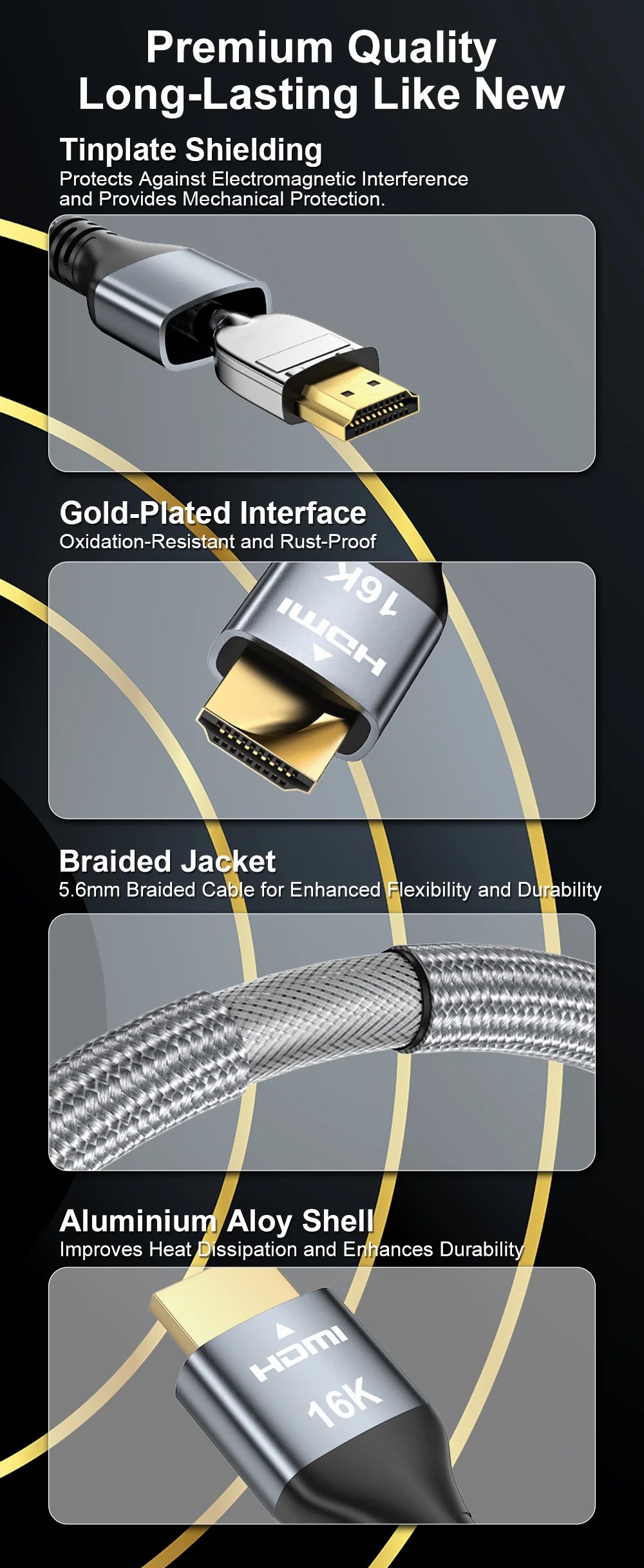 Ultra96 HDMI Cable 16K 60Hz / 10K 120Hz / 8K 240Hz – High Speed HDMI Lead for Gaming Monitors & Professional AV