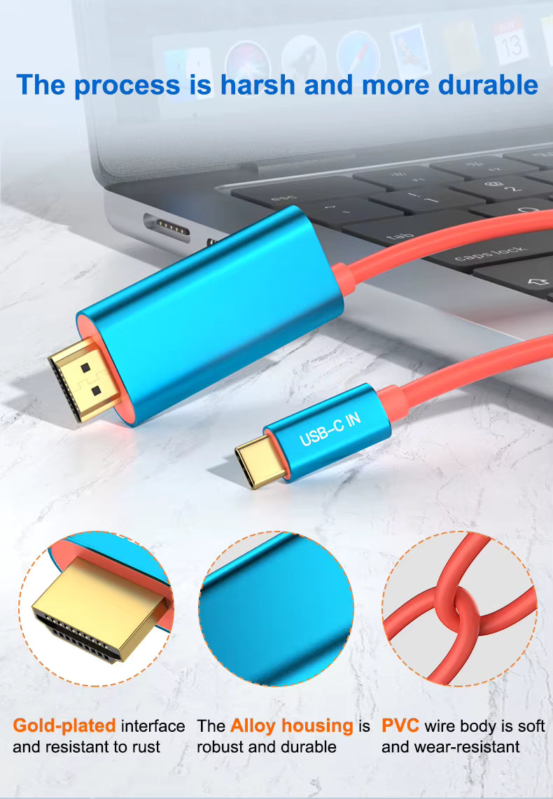 USB-C to HDMI Adapter 4K 30Hz with 60W PD Fast Charging – 2m Type-C Power & Audio Video Cable