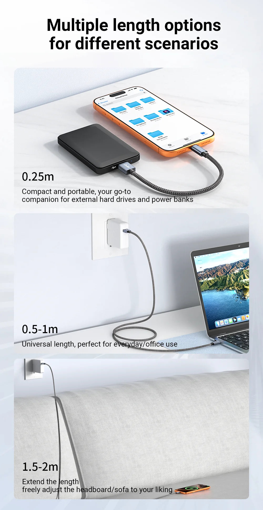 High-speed USB-A to USB-C cable for data transfer and charging