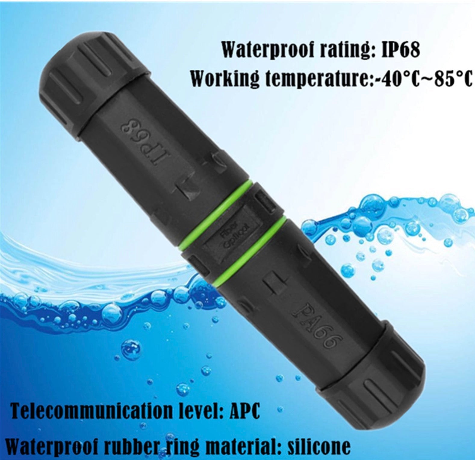 Outdoor IP68 fibre optic LC connector extension coupler