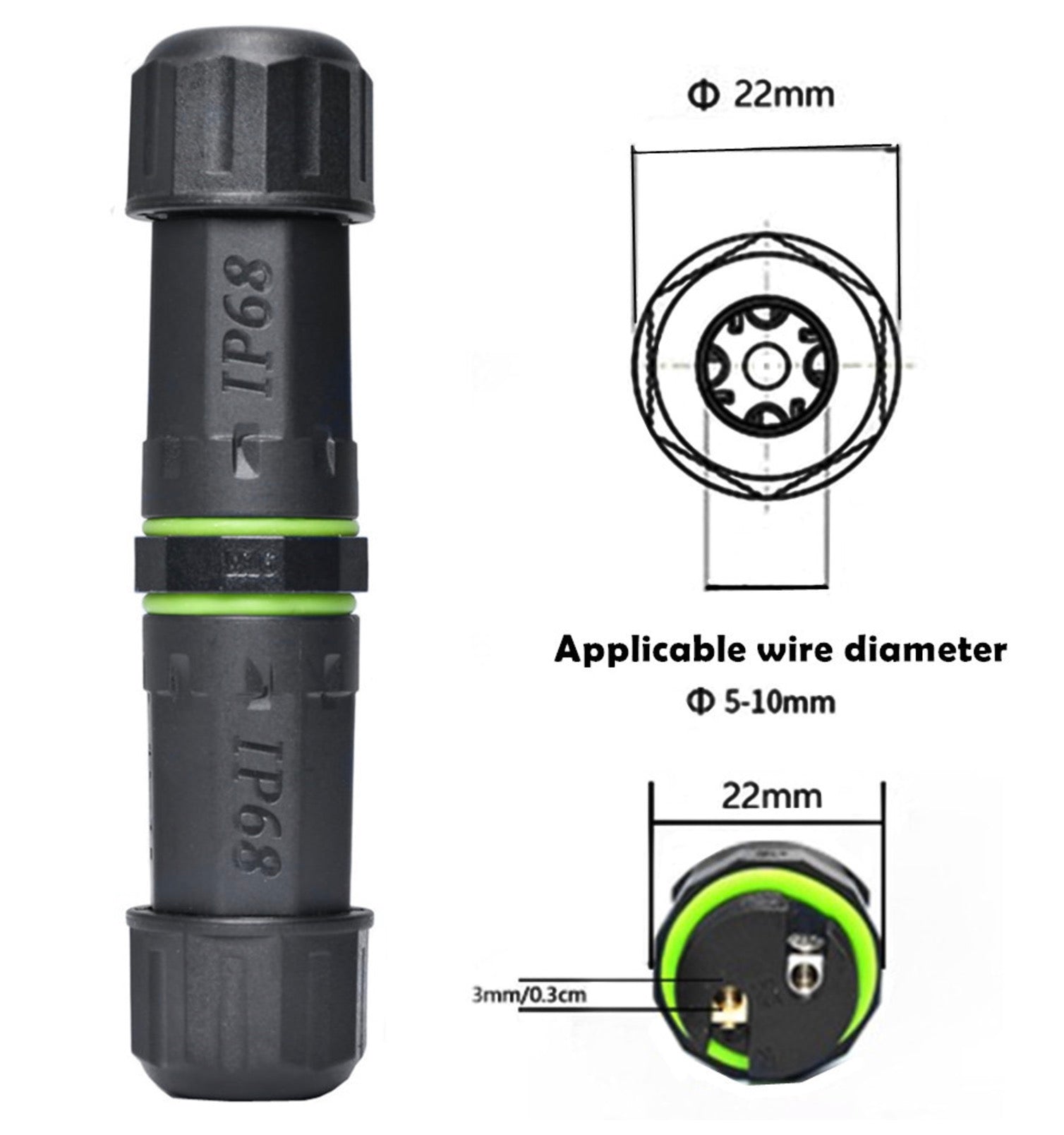 M16 3 pin waterproof cable connector for outdoor wiring