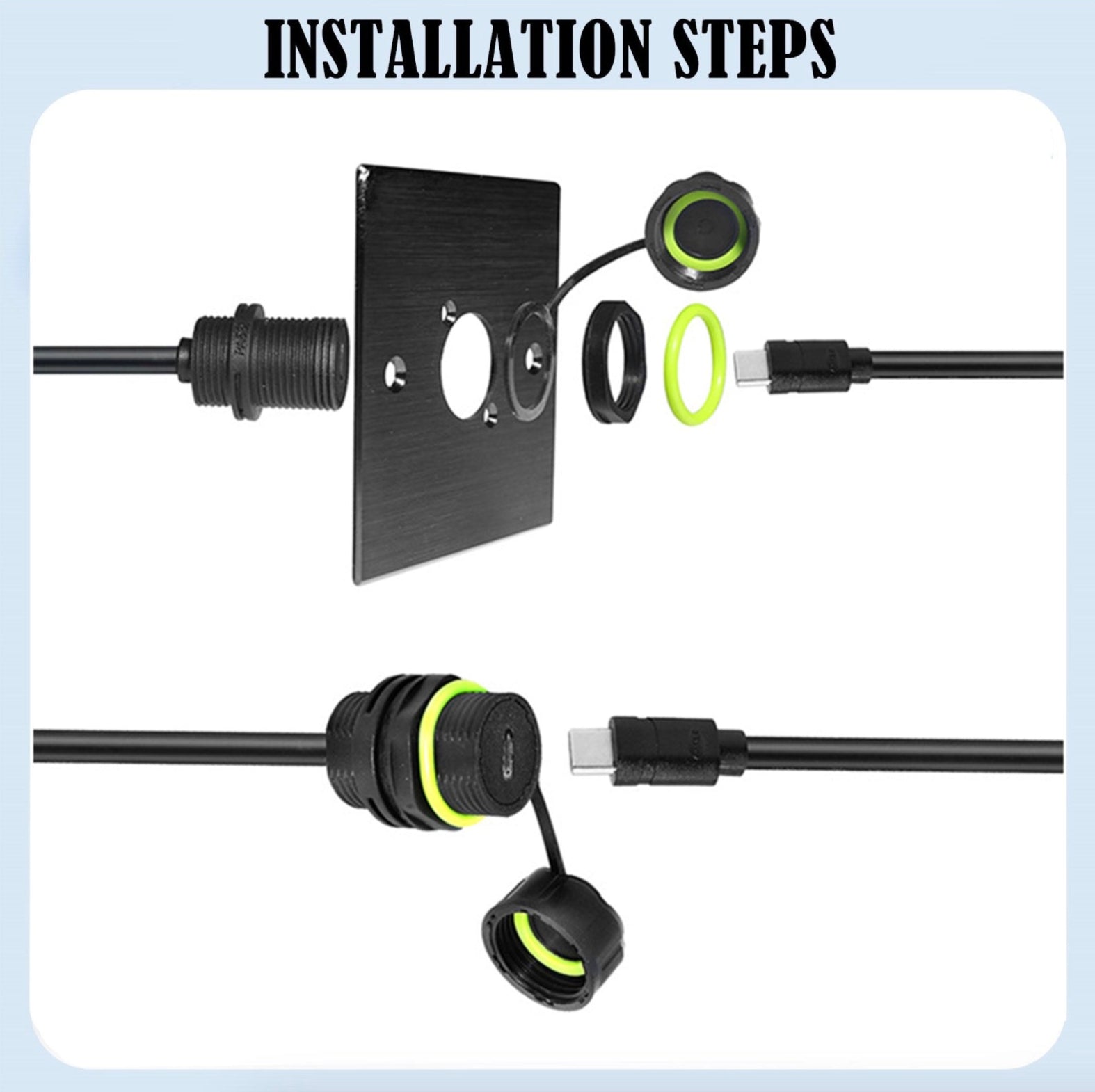 IP68 USB-C female connector M20 waterproof Type-C male to female cable for outdoor mechanical equipment
