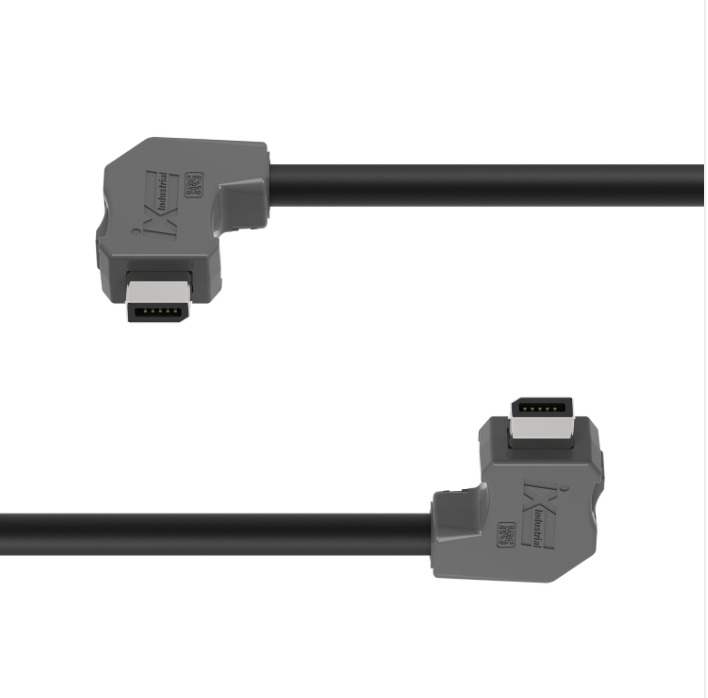 Two black cables with gray connectors on a white background
