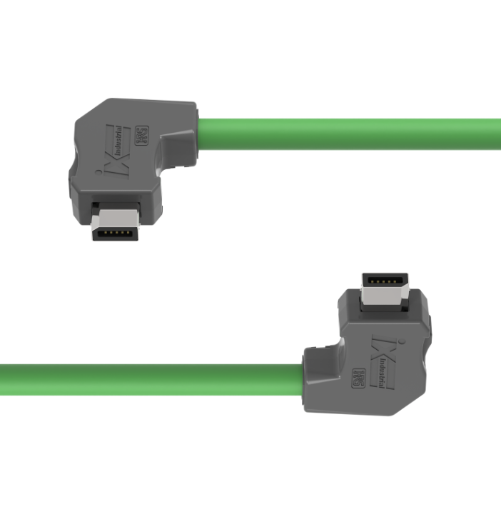 Two green cables with gray connectors on a white background