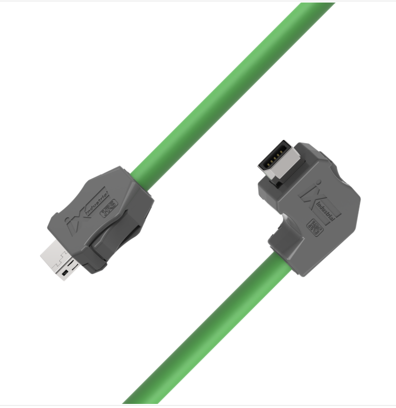 IX industrial CAT6A Ethernet cable downward angle connectors