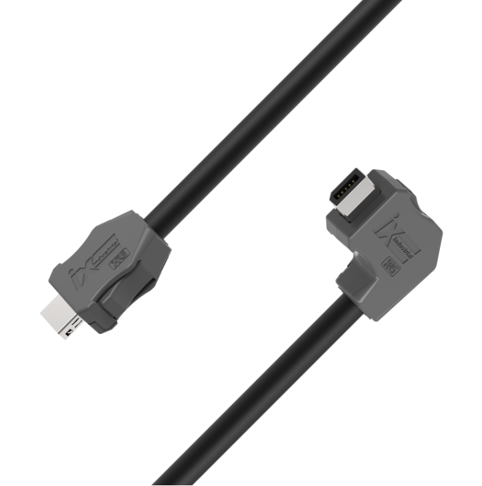 IX industrial CAT6A Ethernet cable with IX B-Key upward angled connectors