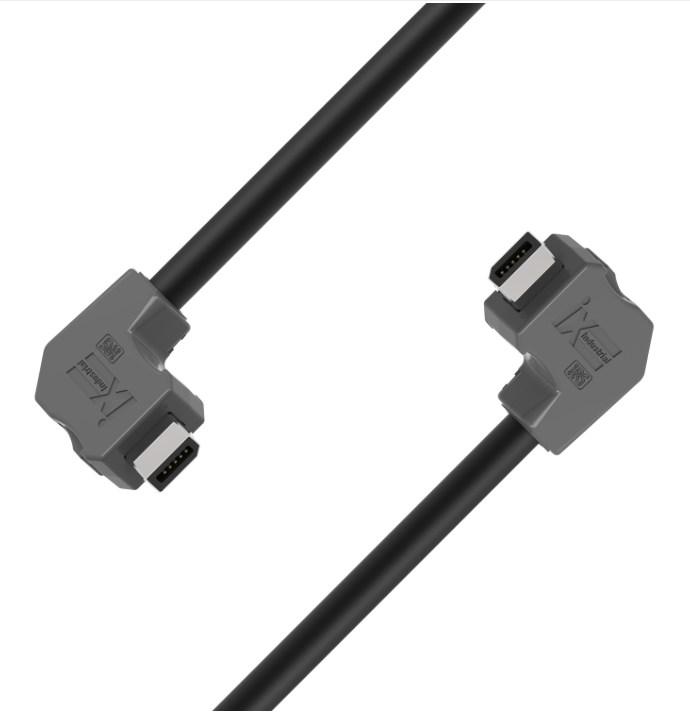 IX industrial CAT6A Ethernet cable with IX B-Key upward angled connectors
