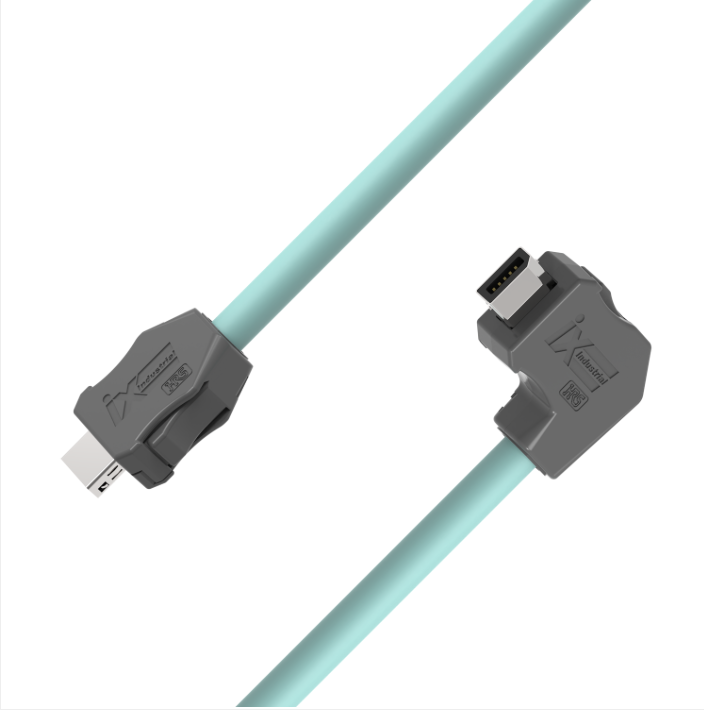 IX industrial CAT6A Ethernet cable with IX B Key down angled connectors