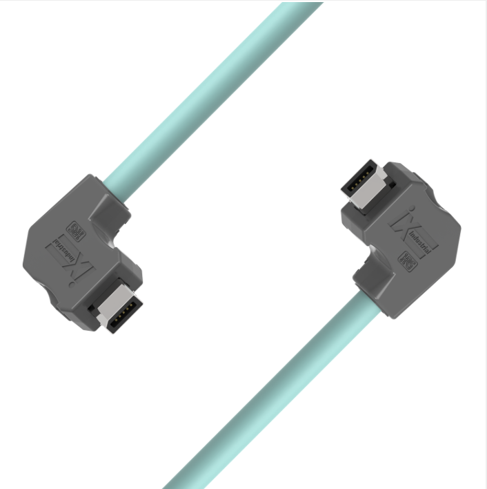 IX industrial CAT6A Ethernet cable with IX B Key down angled connectors