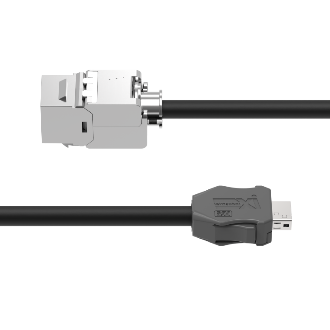 Industrial CAT6A Ethernet cable with IX connector and keystone jack
