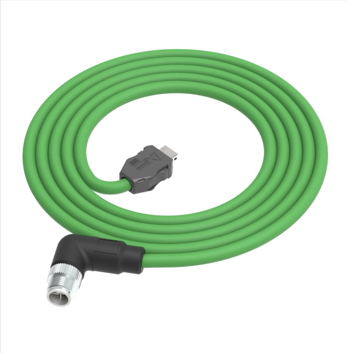 Industrial CAT6A IX A-Key to M12 X-Code 90° angled Ethernet cable for automation