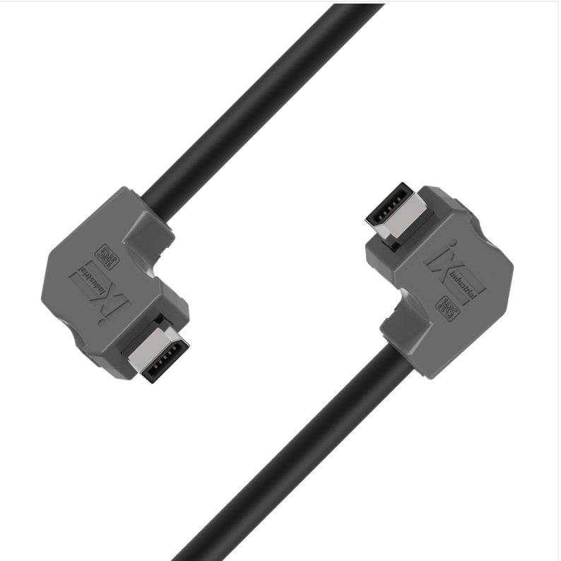 Black cable with gray connectors on a white background