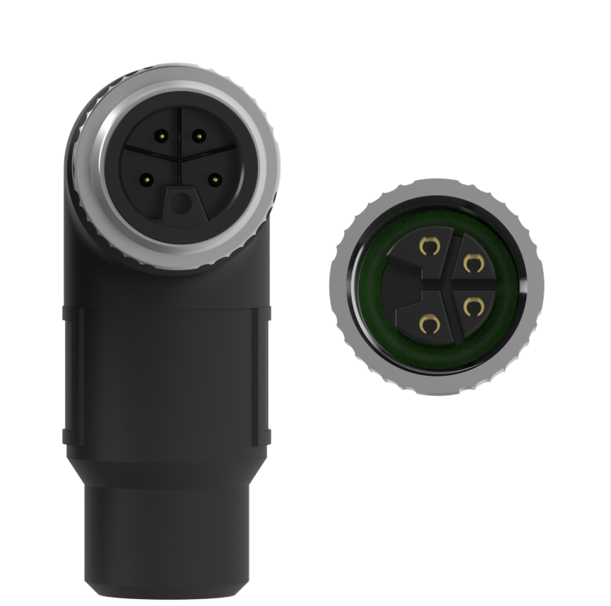 Two black connectors with different design on a white background