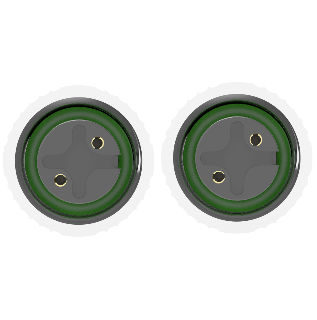 Two green electrical outlets on a white background