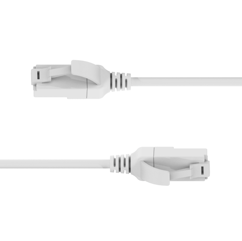 White Ethernet cable on a white background