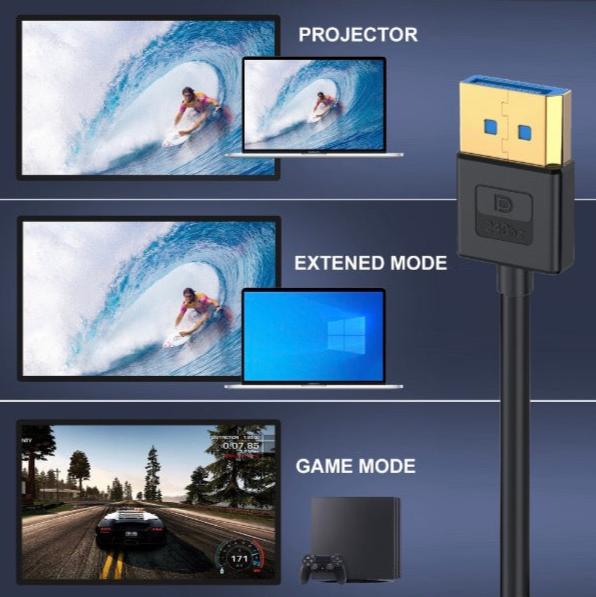 Left angled DisplayPort male to male cable