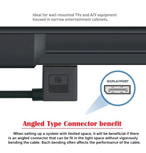 DisplayPort 1.4 left angle DP to DP cable