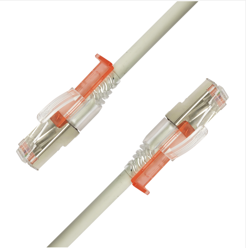 Lockable CAT6A shielded slim Ethernet patch cable with secure RJ45 connectors